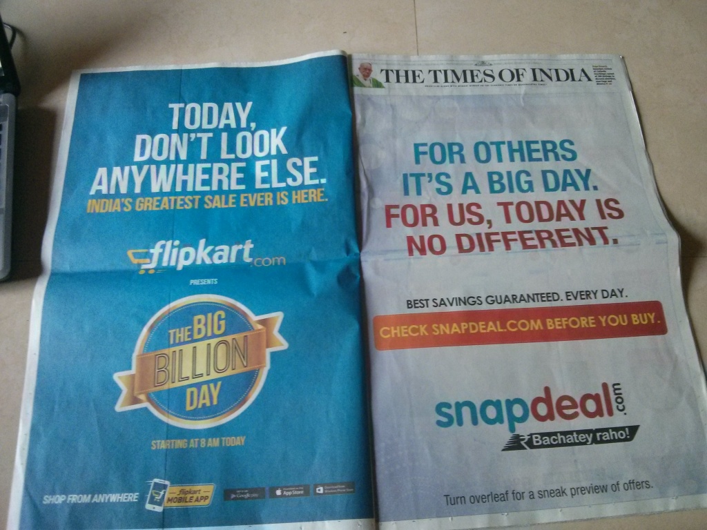 snapdeal flipkart times of india newspaper ad